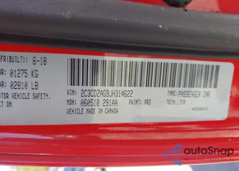 2018 Dodge Challenger Sxt z USA, uszkodzony, nr VIN 2C3CDZAG9JH314622